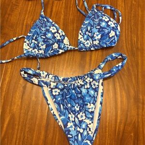 Blue Floral Triangle Bikini Set